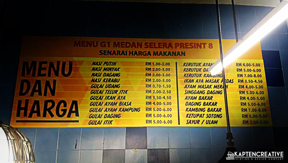 Signboard Menu Makanan - Medan Selera